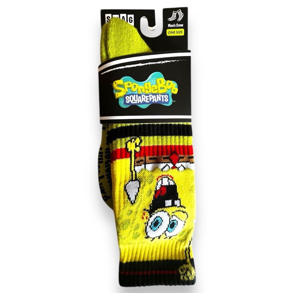 NWT SpongeBob SquarePants Mens Crew Socks Yellow Graphic Fun Design One Size